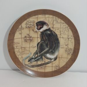 Decorative Monkey Plate apprx 8" nautical black white tan